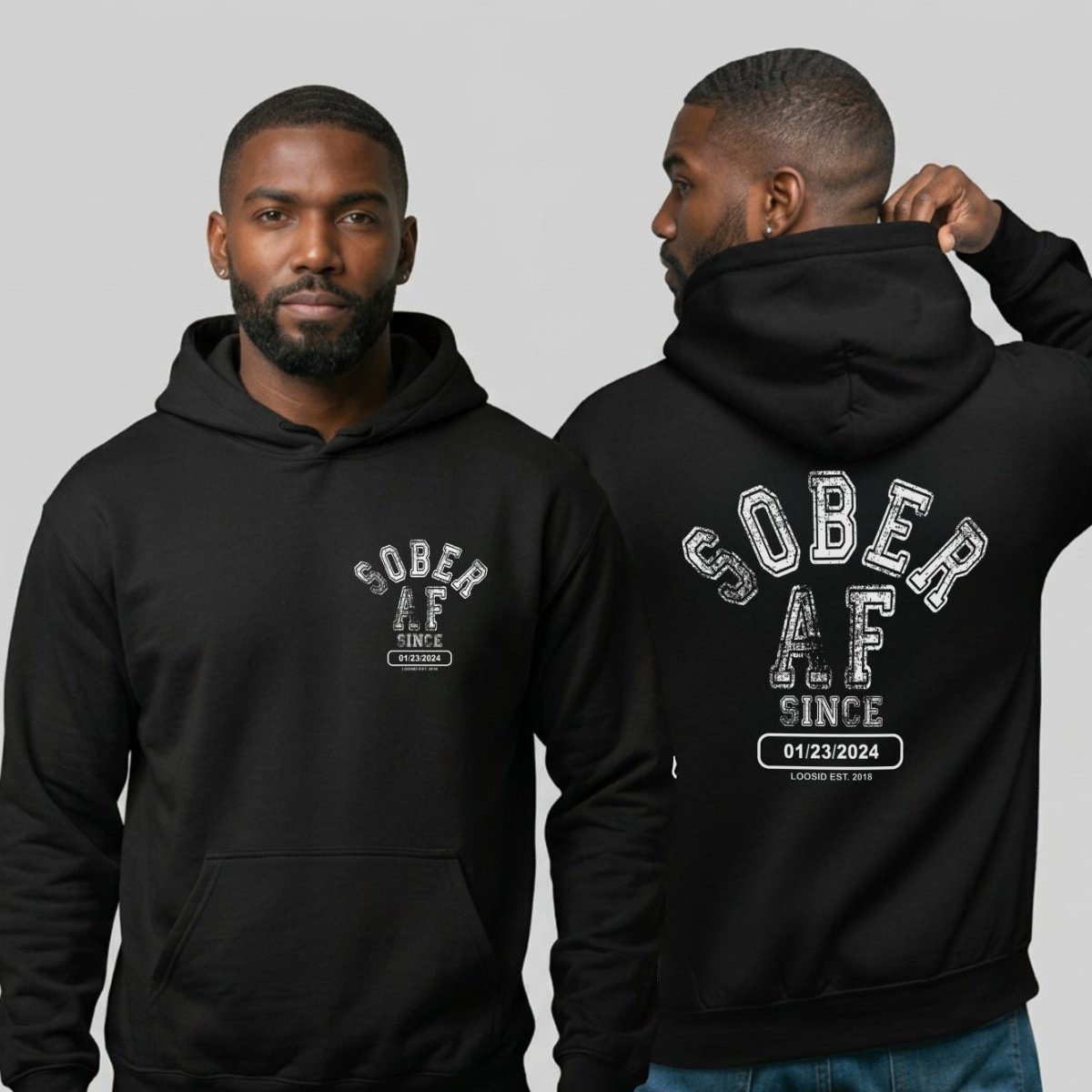 Sober AF Since Recovery Hoodie close-up view (view 2)