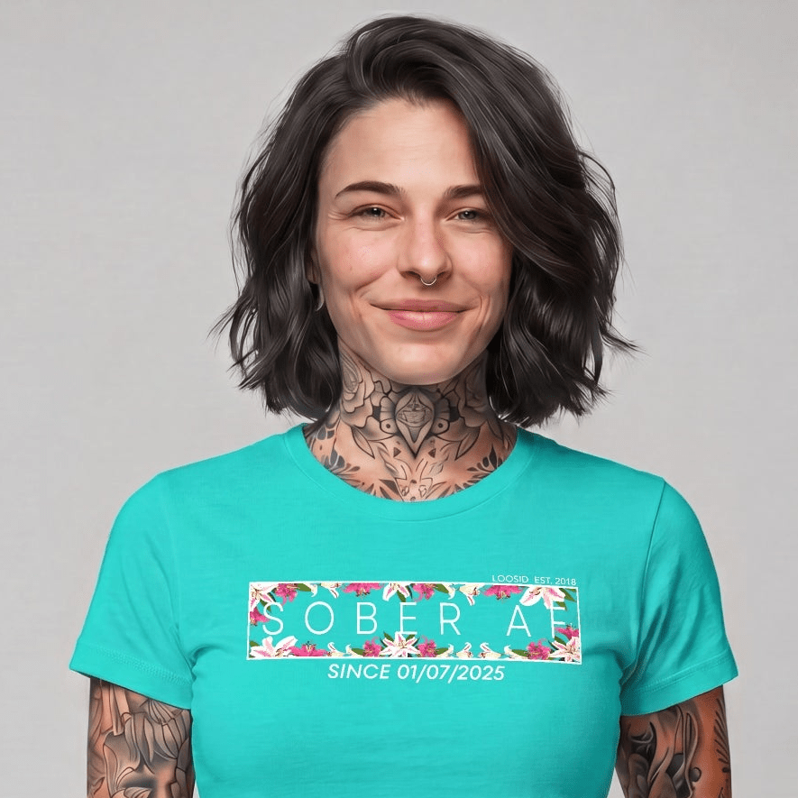 Sober T Shirt | Women's Sober AF Tee with Custom Sobriety Date