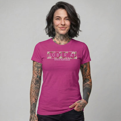 Sober T Shirt | Women's Sober AF Tee with Custom Sobriety Date