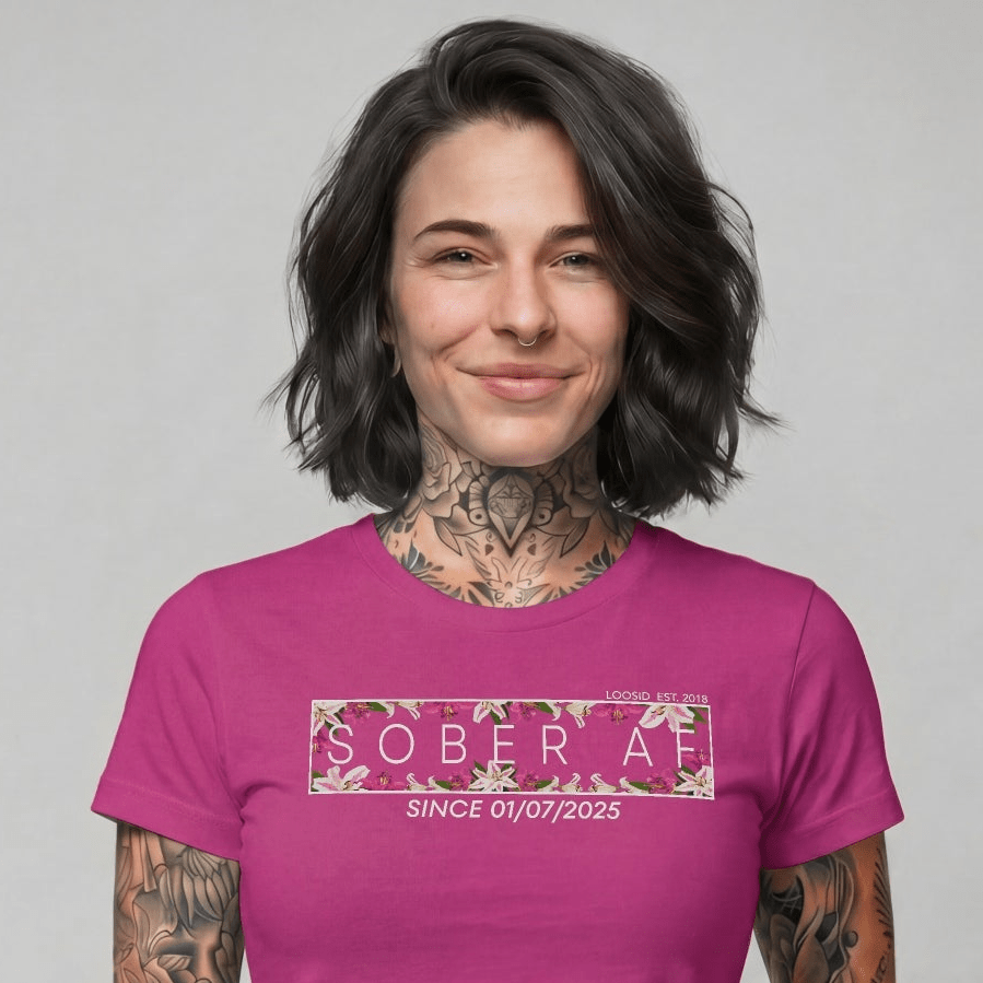 Sober T Shirt | Women's Sober AF Tee with Custom Sobriety Date