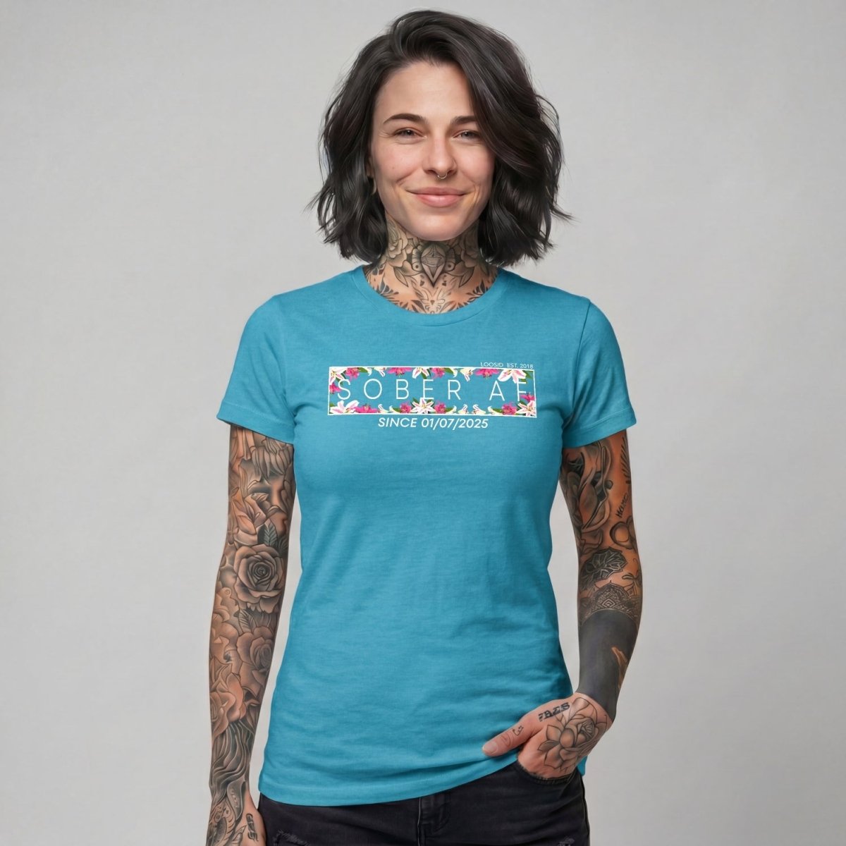 Sober T Shirt | Women's Sober AF Tee with Custom Sobriety Date