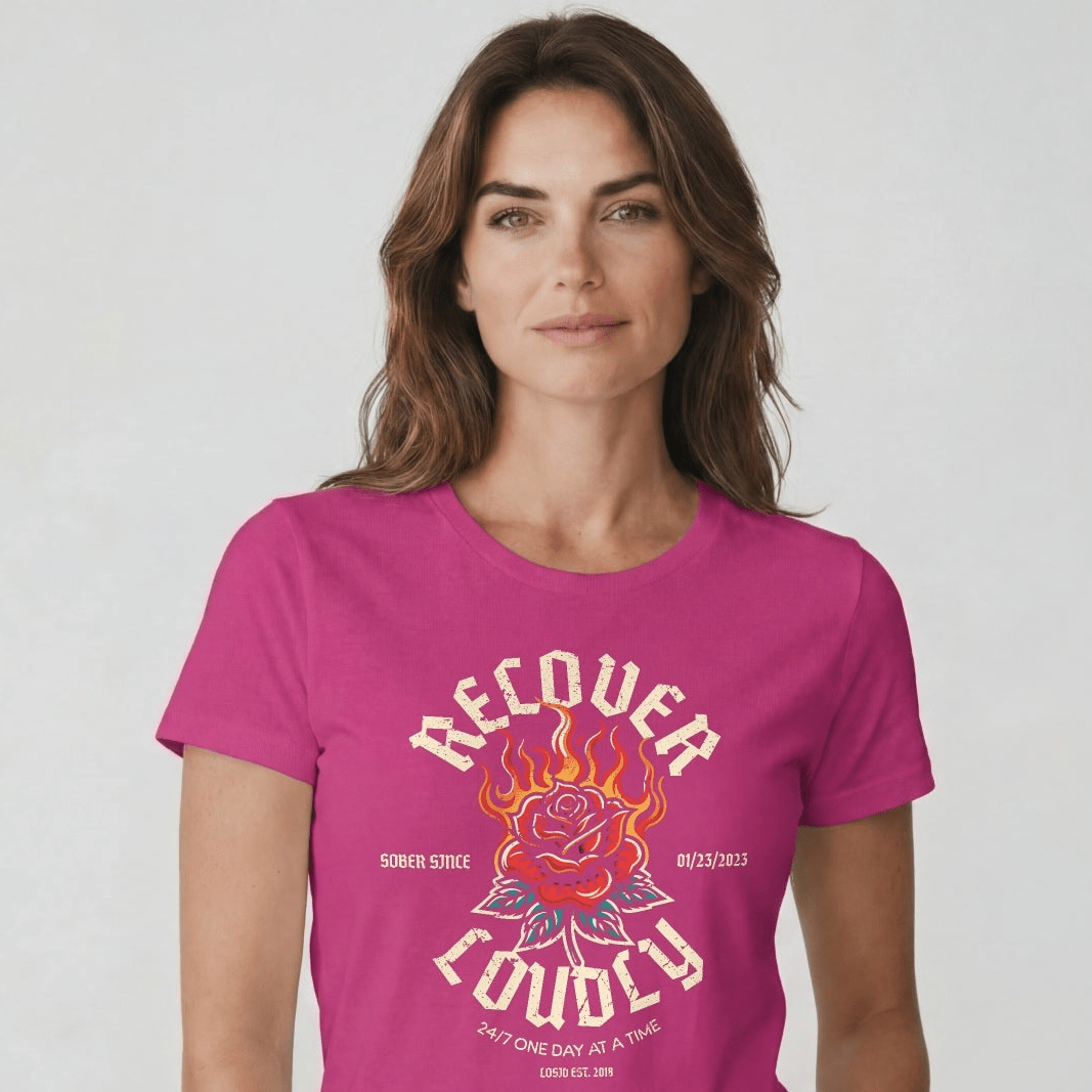 Recover Loudly Sober T Shirt with Custom Sobriety Date
