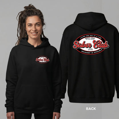 Loosid Sober Club Badge Recovery Hoodie featuring the design