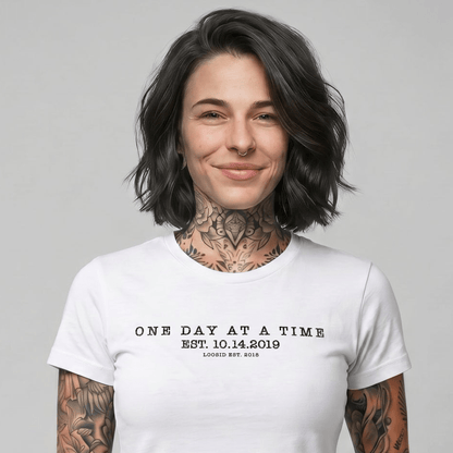 One Day At a Time Sober T Shirt close-up view (view 2)