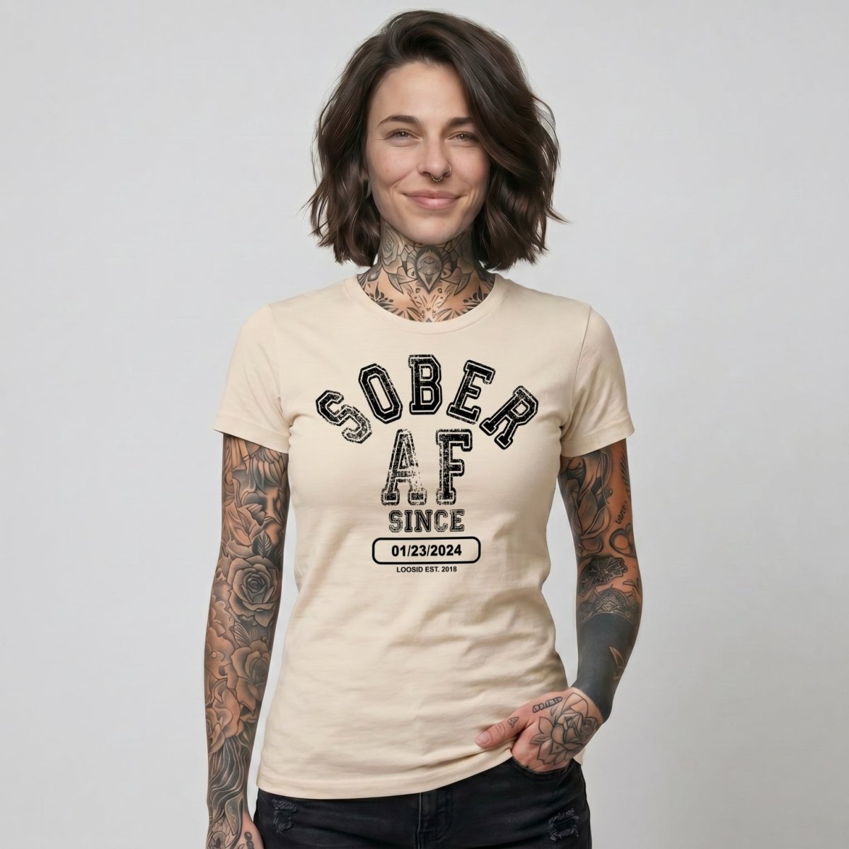 Sober AF Since Sober Sober T Shirt flat lay styled image (view 33)