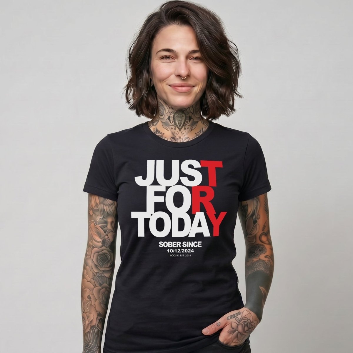 Just Try For Today Sober T Shirt lifestyle view (view 5)