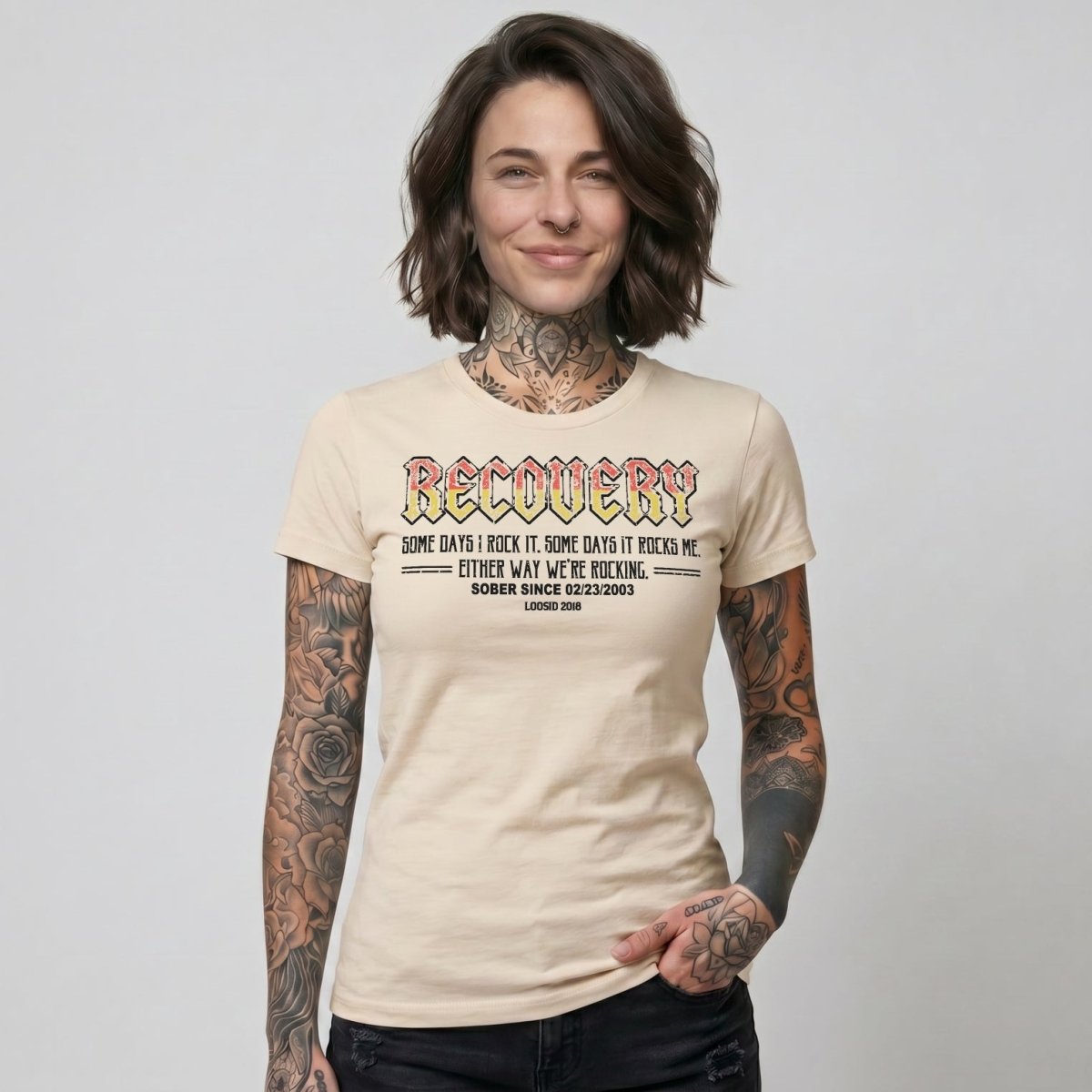 Recovery Rock Sober T Shirt side view (view 26)