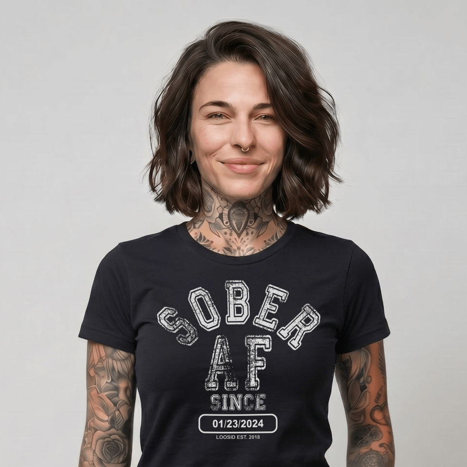 Sober AF Since Sober Sober T Shirt close-up view (view 2)