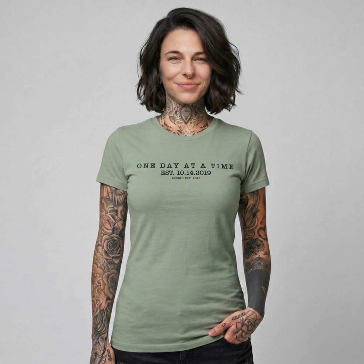 One Day At a Time Sober T Shirt lifestyle view (view 25)