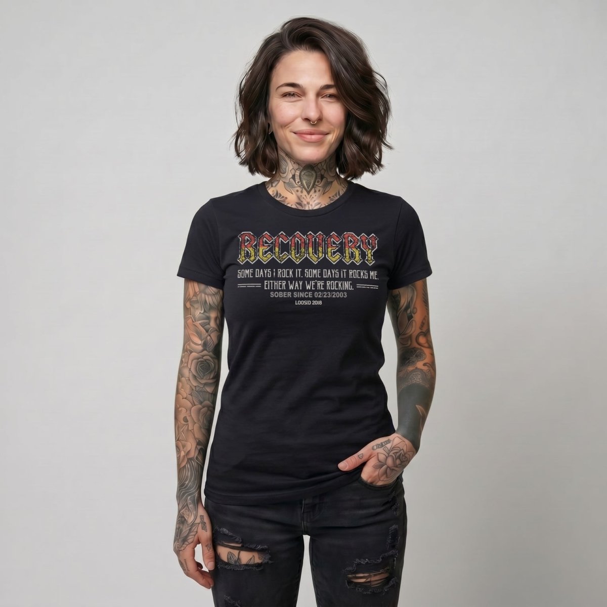 Recovery Rock Sober T Shirt lifestyle view (view 5)