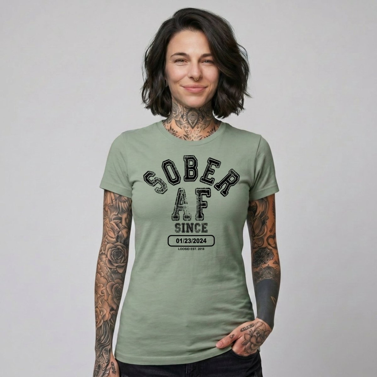 Sober AF Since Sober Sober T Shirt flat lay styled image (view 13)