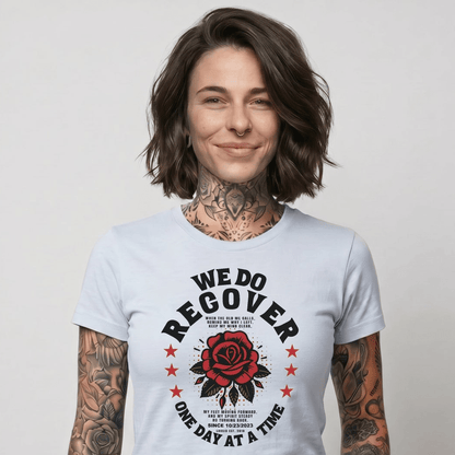We Do Recover Sober T Shirt close-up view (view 12)