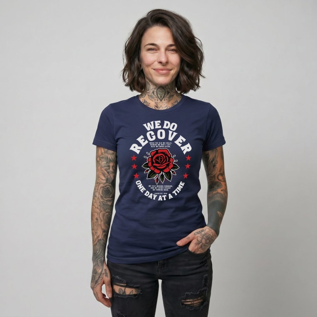 We Do Recover Sober T Shirt back view (view 7)
