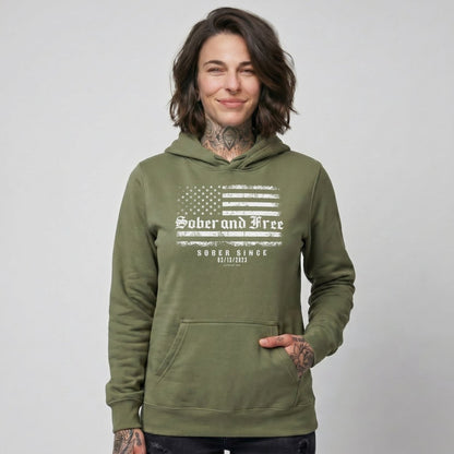 Sober and Free Custom Sobriety Date Recovery Hoodie back view (view 17)