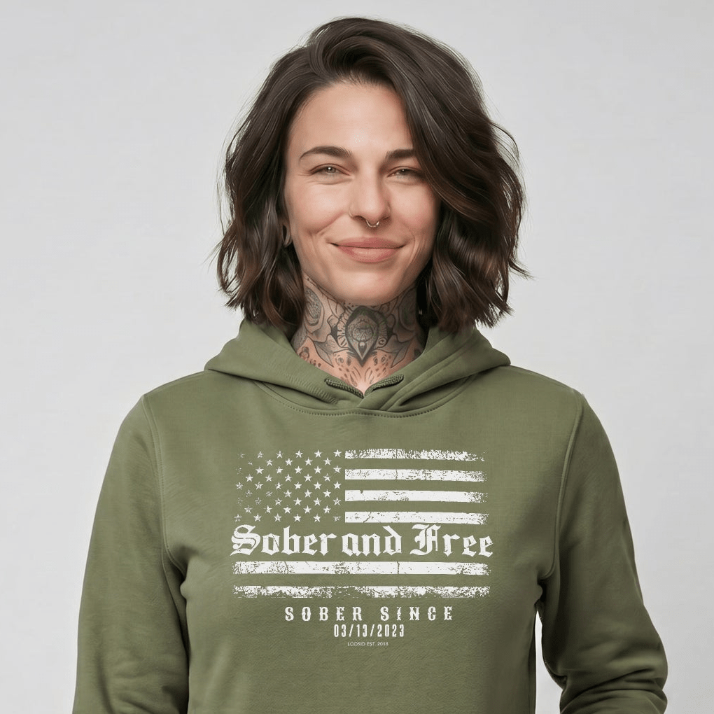Sober and Free Custom Sobriety Date Recovery Hoodie side view (view 16)