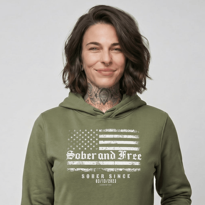 Sober and Free Custom Sobriety Date Recovery Hoodie side view (view 16)