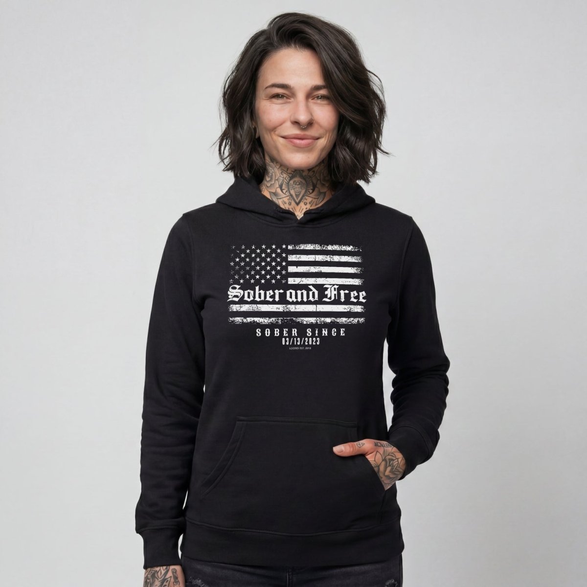 Sober and Free Custom Sobriety Date Recovery Hoodie lifestyle view (view 5)