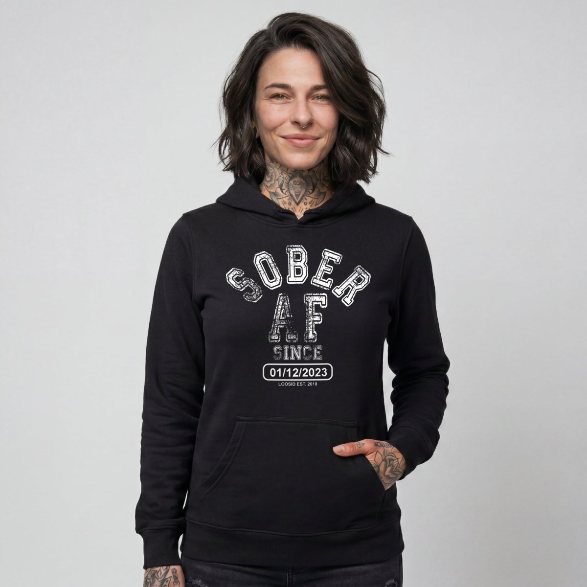 Sober AF Since Recovery Hoodie side view (view 6)
