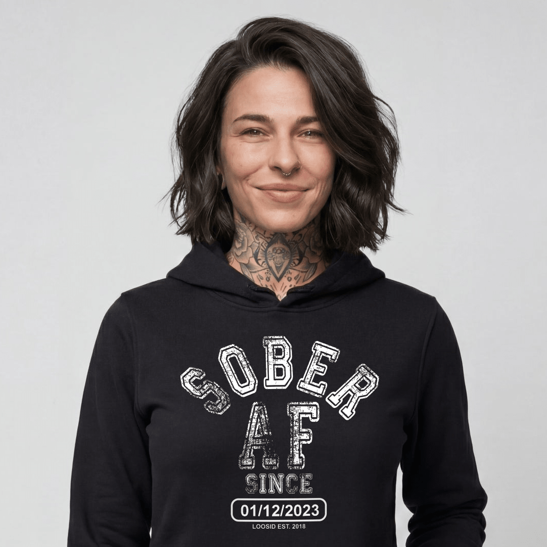 Sober AF Since Recovery Hoodie close-up view (view 2)