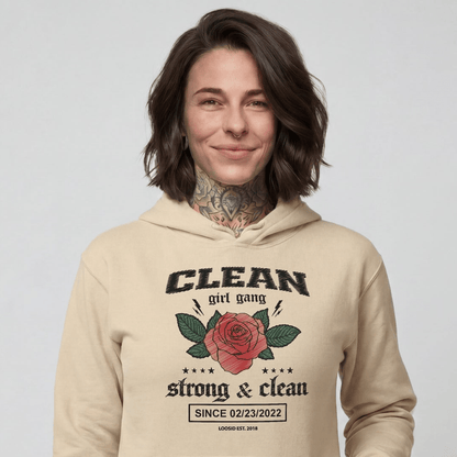 Clean Girl Gang Strong & Clean Crest Recovery Hoodie close-up view (view 12)