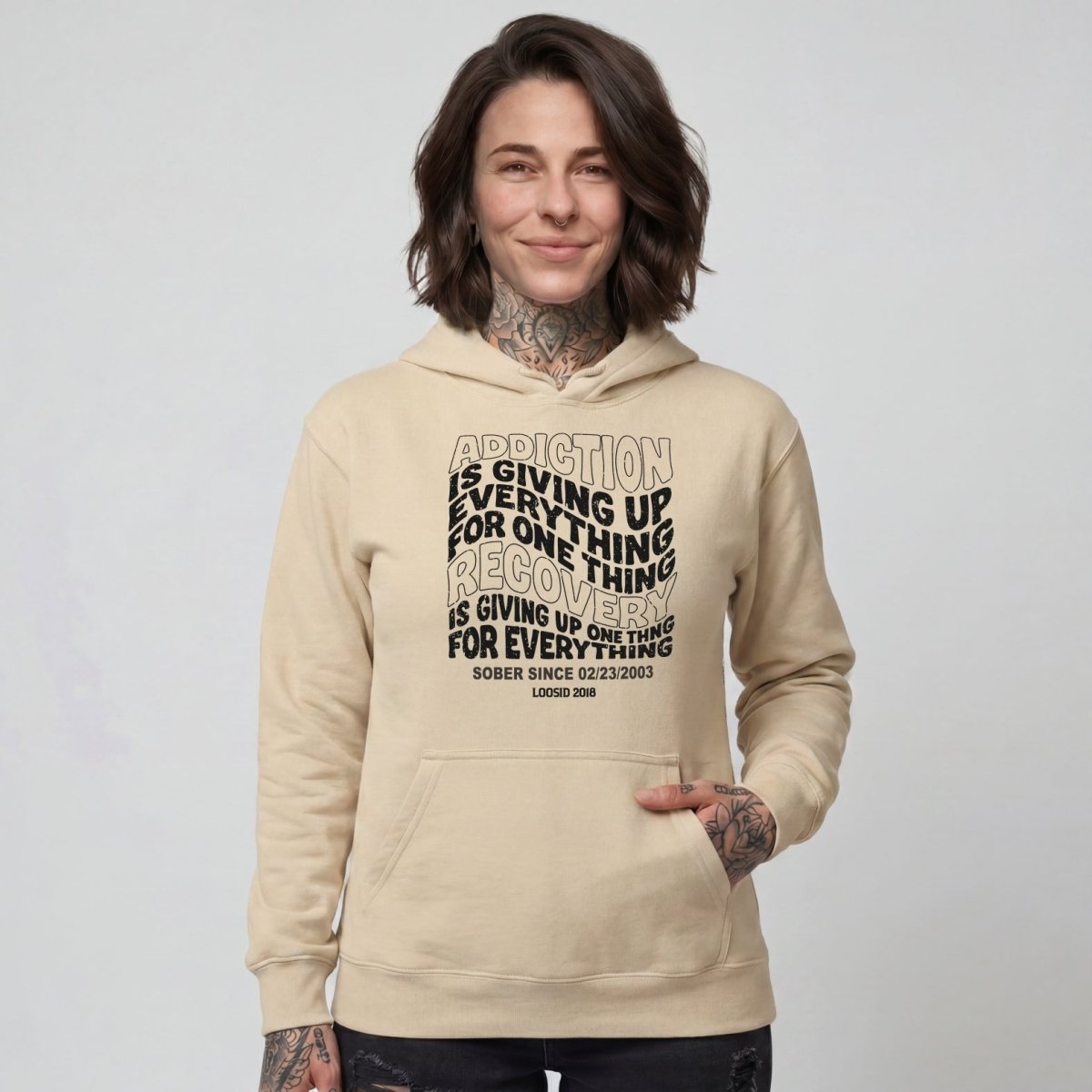 Addiction is Giving up Recovery Hoodie back view (view 17)