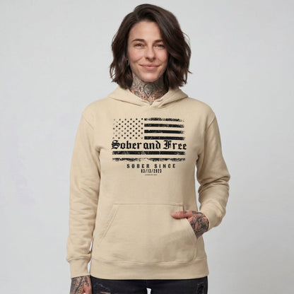 Sober and Free Custom Sobriety Date Recovery Hoodie flat lay styled image (view 23)