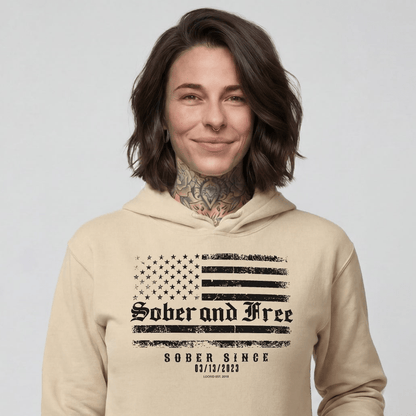 Sober and Free Custom Sobriety Date Recovery Hoodie close-up view (view 22)