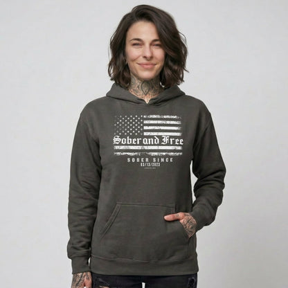 Sober and Free Custom Sobriety Date Recovery Hoodie graphic detail (view 14)