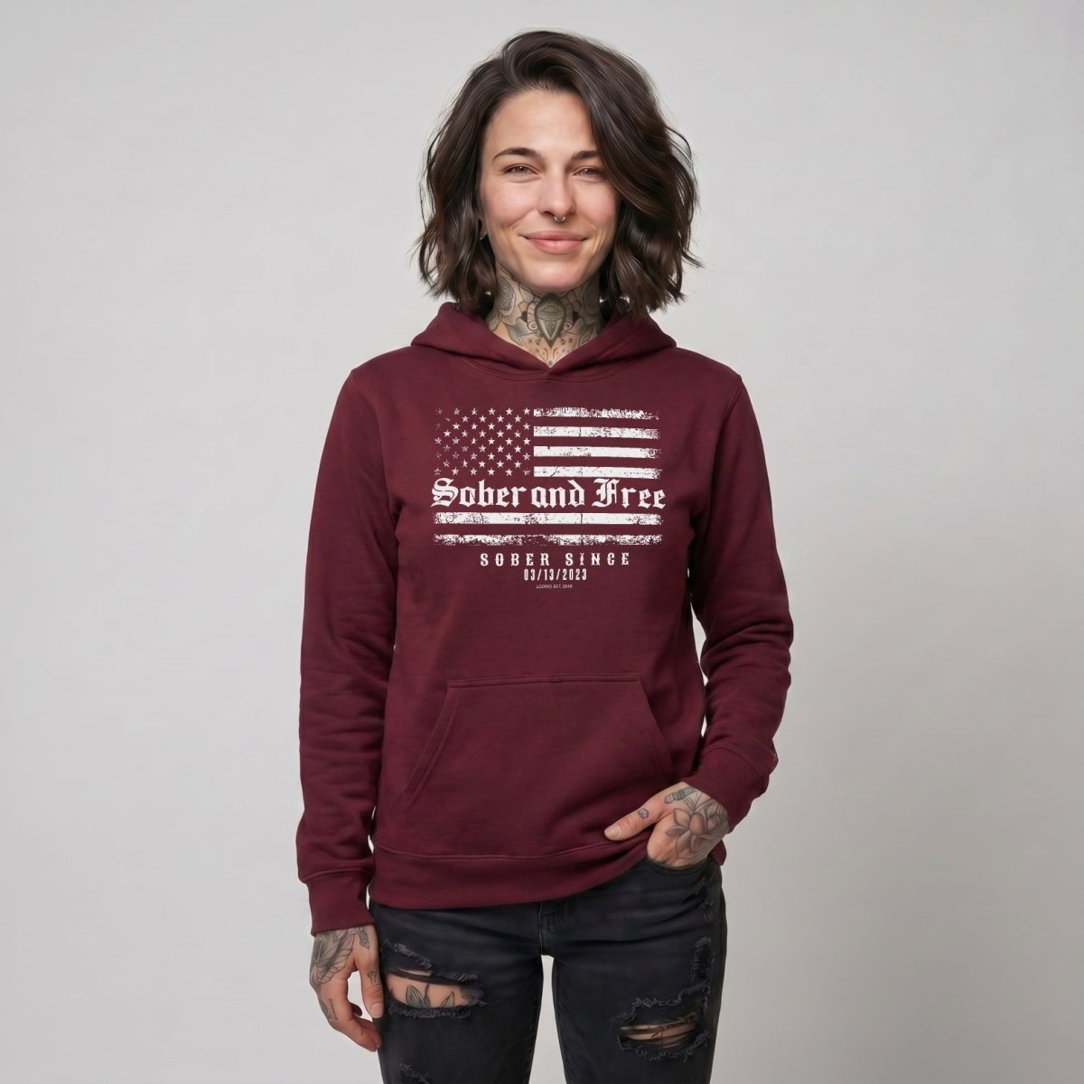 Sober and Free Custom Sobriety Date Recovery Hoodie featuring the design (view 11)