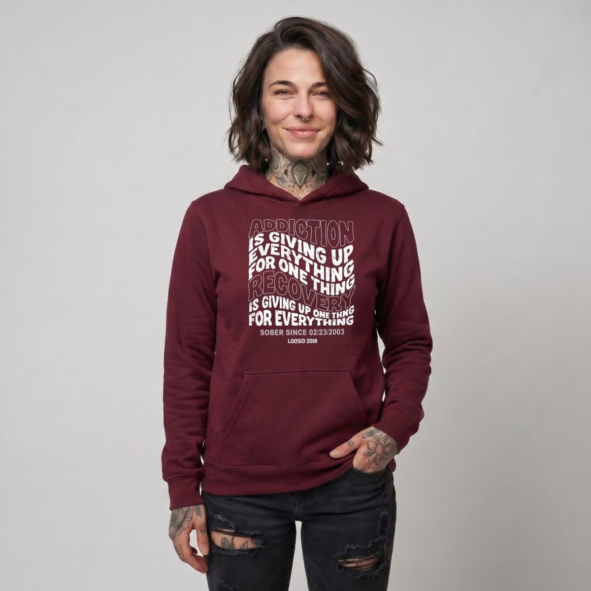 Addiction is Giving up Recovery Hoodie side view (view 26)