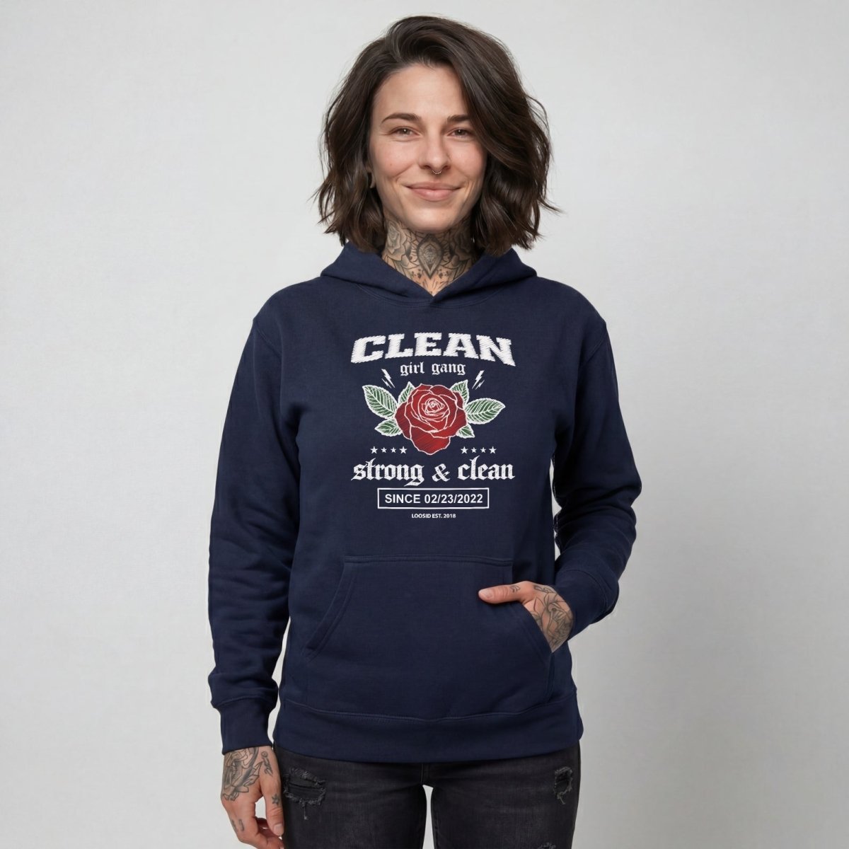 Clean Girl Gang Strong & Clean Crest Recovery Hoodie back view (view 7)