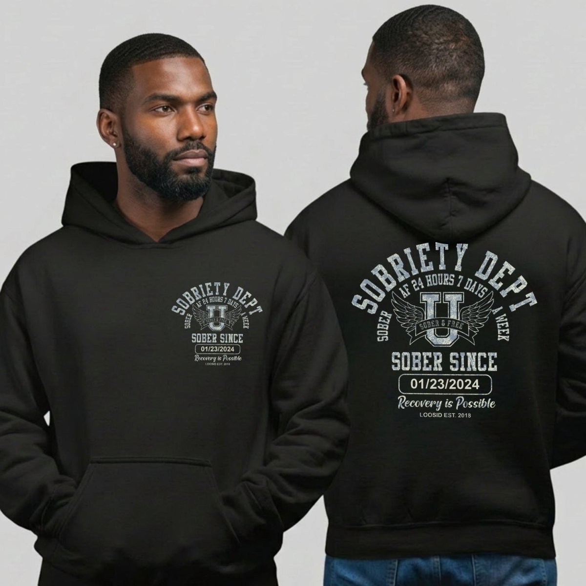 Loosid Sobriety Dept Recovery Hoodie featuring the design