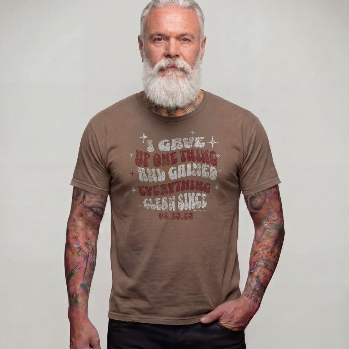 I Gave Up One Thing Unisex garment dyed Sober T Shirt close-up view (view 22)
