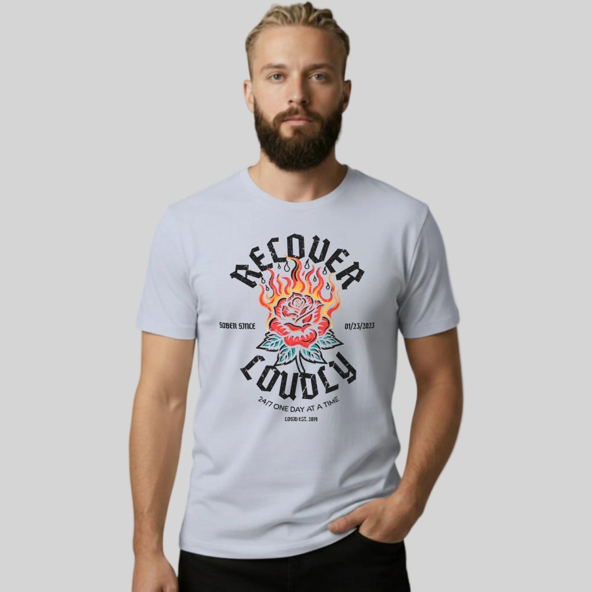 Recover Loudly Sober T Shirt with Custom Sobriety Date