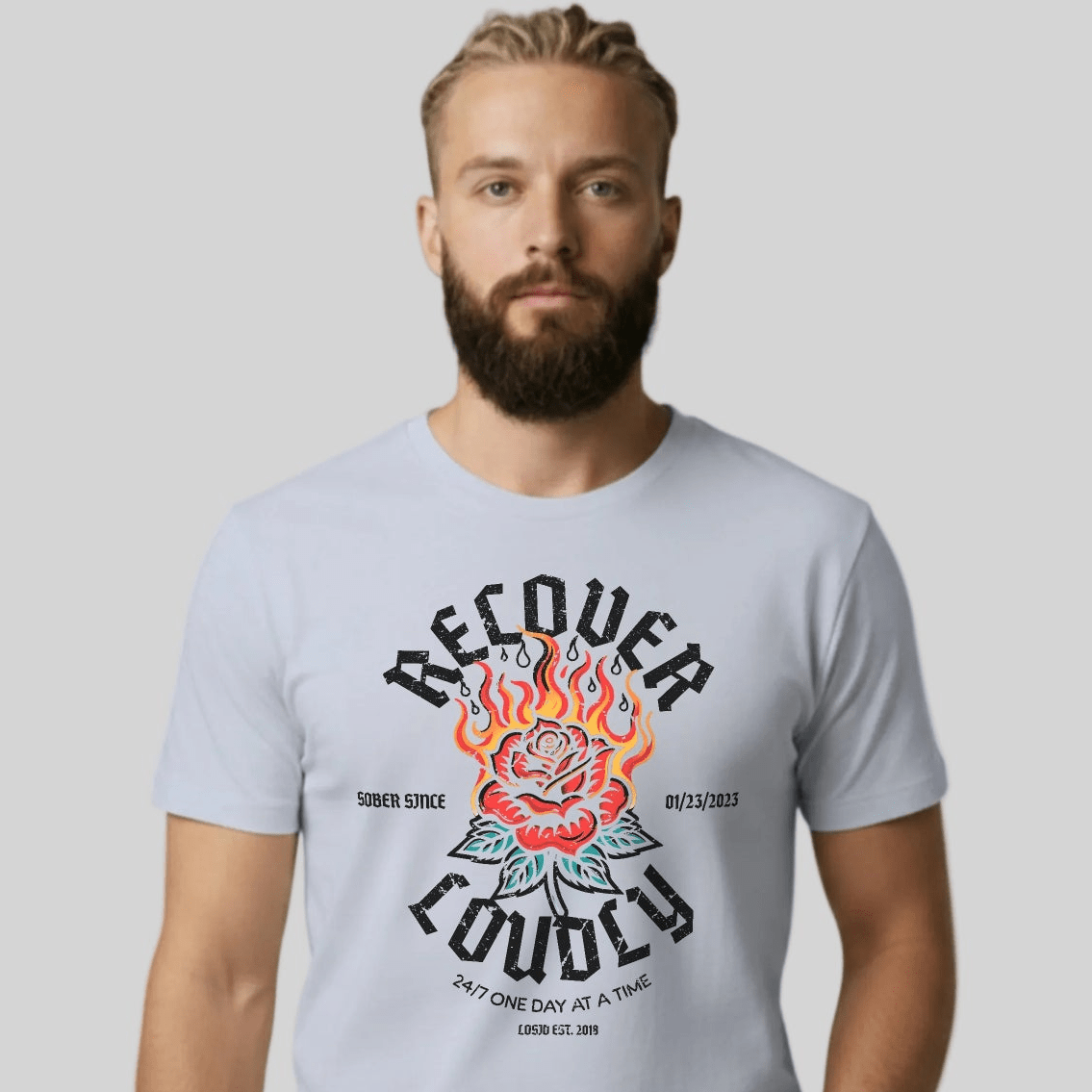 Recover Loudly Sober T Shirt with Custom Sobriety Date