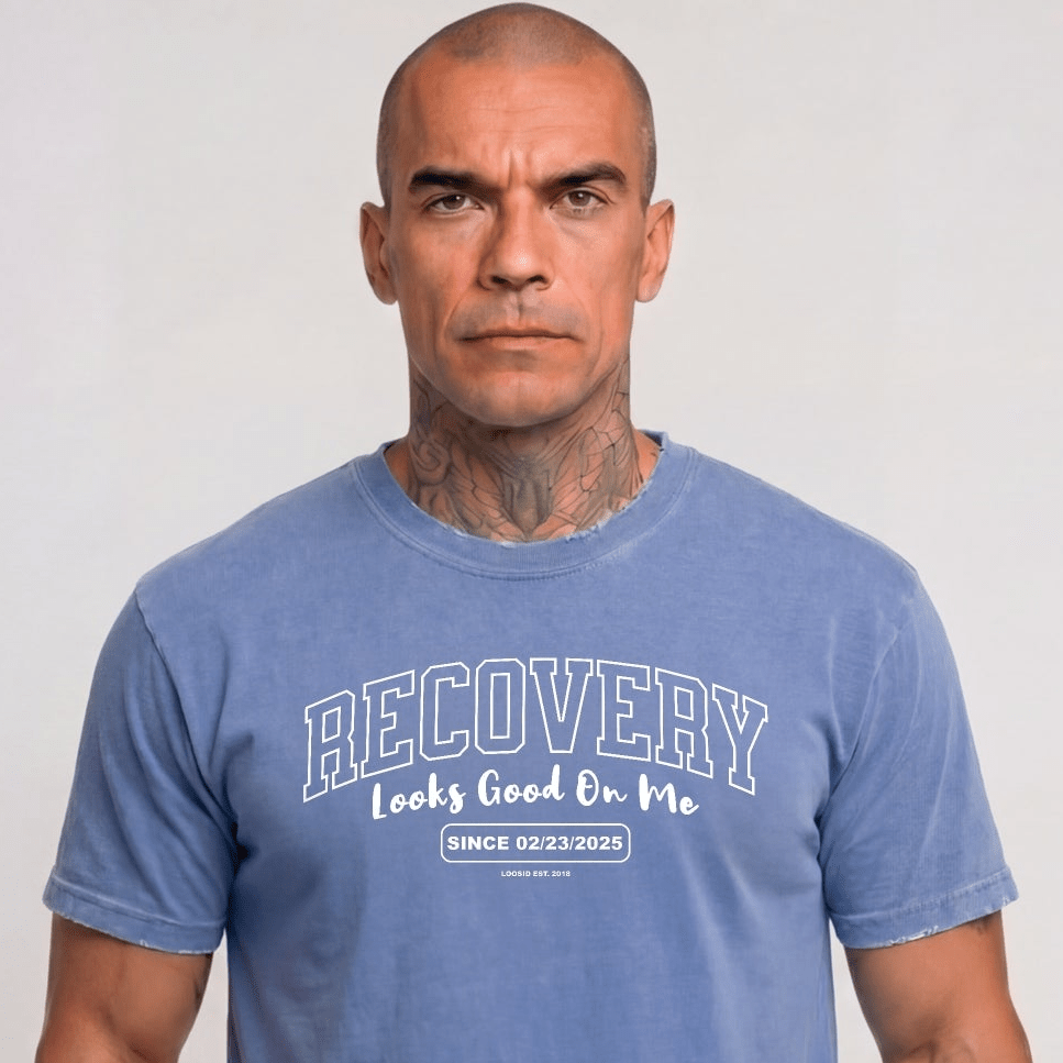 Recovery Looks Good On You Unisex garment dyed Sober T Shirt close-up view (view 22)