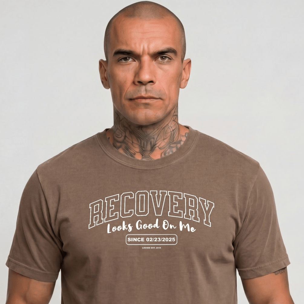 Recovery Looks Good On You Unisex garment dyed Sober T Shirt close-up view (view 2)