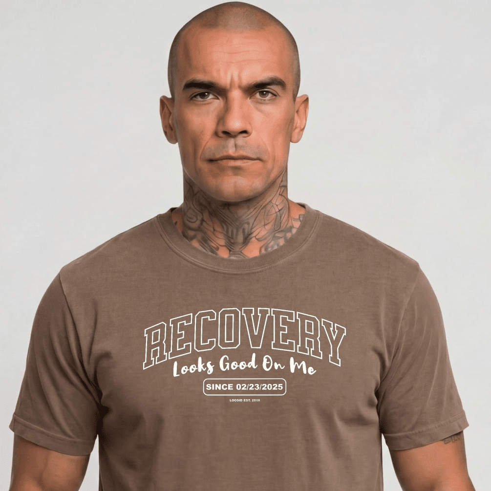 Loosid Recovery Looks Good On You Unisex garment dyed Sober T Shirt featuring the design