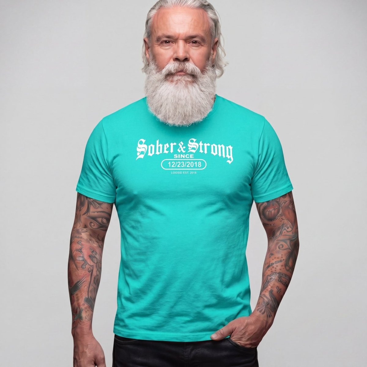 Sober T Shirt | Men's Old School Sober & Strong Tee with Personalized Sobriety Date