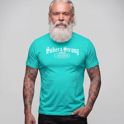 Sober T Shirt | Men's Old School Sober & Strong Tee with Personalized Sobriety Date