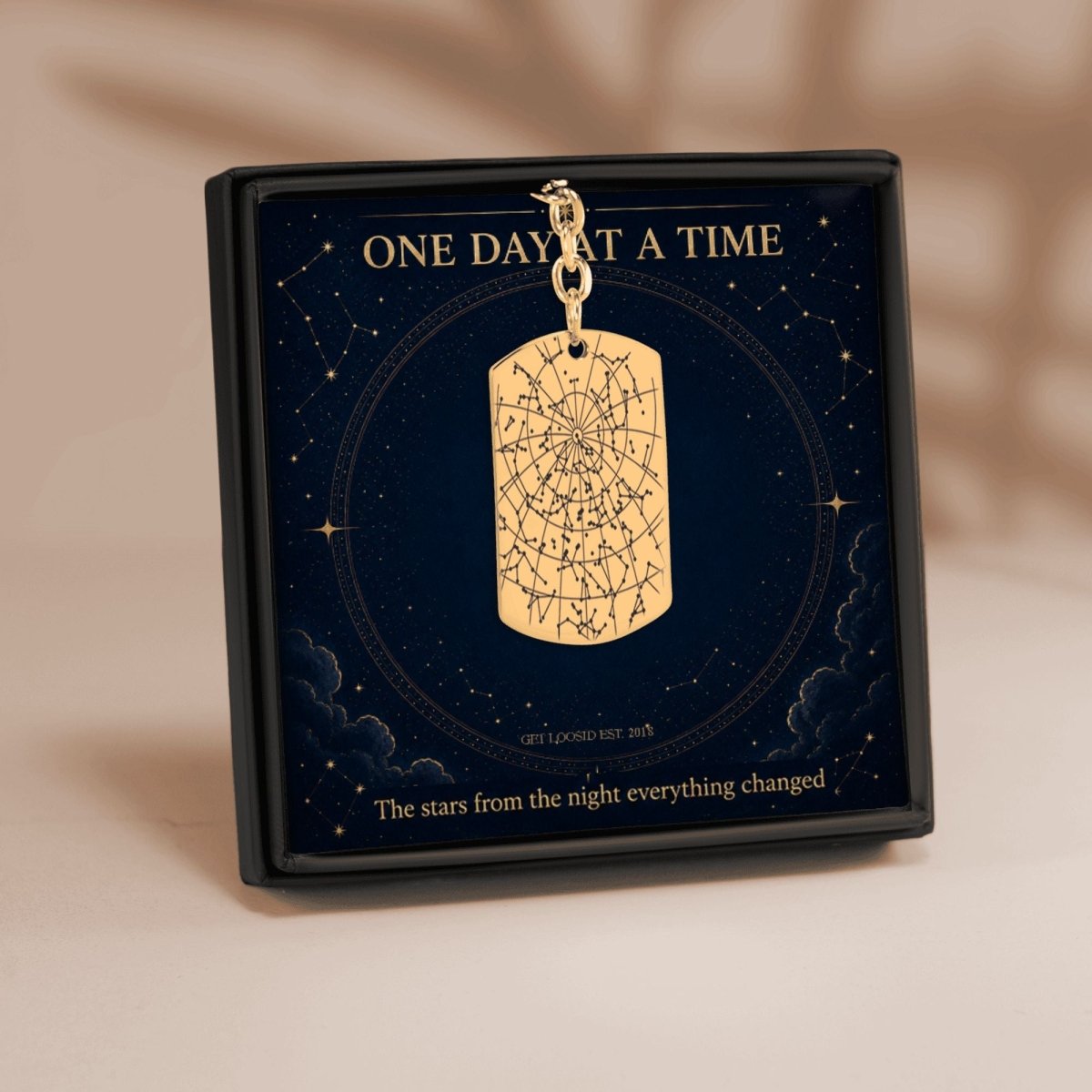 Sober Dog Tag Keychain —w/ Sober Date Custom Star Map