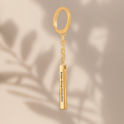 Sober Since 3D Bar Keychain w Personalized Sober Date and Message Sobriety Gift back view (view 7)
