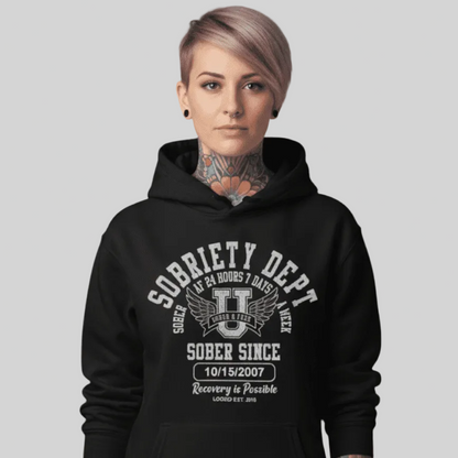 Sobriety Dept Recovery Hoodie graphic detail (view 4)