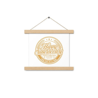 White Happy Soberversary Poster with Hanger Sobriety Art flat lay styled image (view 3)