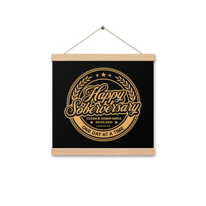 Black Happy Soberversary Poster with Hanger Sobriety Art flat lay styled image (view 3)