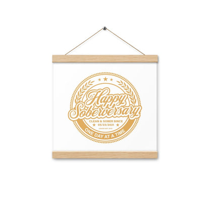 White Happy Soberversary Poster with Hanger Sobriety Art graphic detail (view 4)