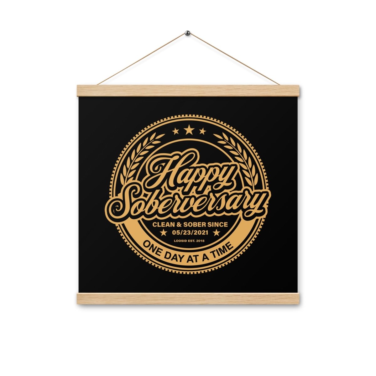 Black Happy Soberversary Poster with Hanger Sobriety Art lifestyle view (view 5)