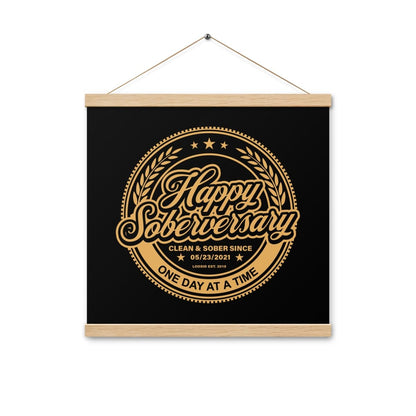 Black Happy Soberversary Poster with Hanger Sobriety Art lifestyle view (view 5)