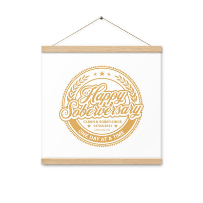 White Happy Soberversary Poster with Hanger Sobriety Art back view (view 7)