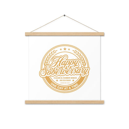 White Happy Soberversary Poster with Hanger Sobriety Art side view (view 6)